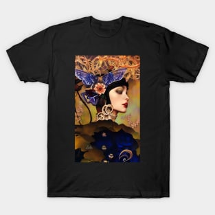 Pretty Art Deco girl painting with butterflies flowers and roses T-Shirt